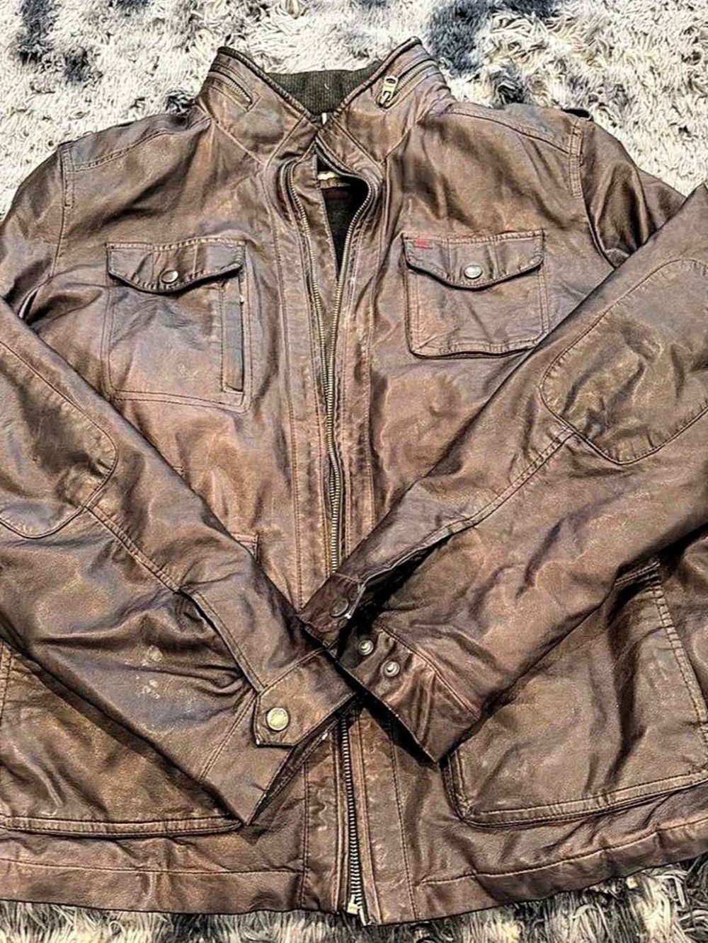 Levi's Military Bomber Jacket Leather Plaid Size Large. ⚠️ broken zip